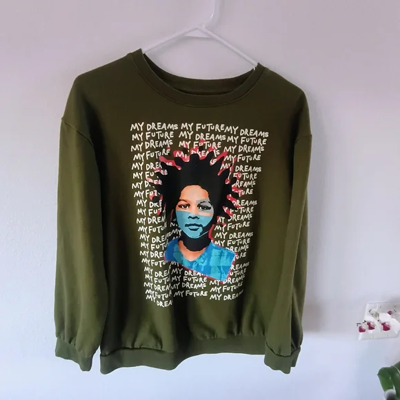Black History Month Graphic Sweatshirt XXL Olive Green Pullover Streetwear - Picture 7 of 7